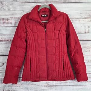 Womens Red Down Feather Puffer Coat M Cozy Warm Ski Snow Jacket Cabin Gorpcore